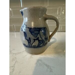 Rowe Pottery Works Cambridge Wisconsin Salt Glazed 1987 Cow Pitcher ~7" Tall